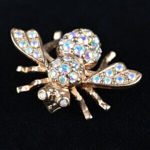Joan Rivers Bumble Bee Aurora Borealis Pin Crystal Eyes Brooch Jewelry